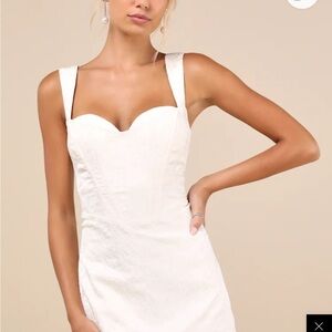 Lulu's White Ruched Sheath Dress Sweetheart Neckline